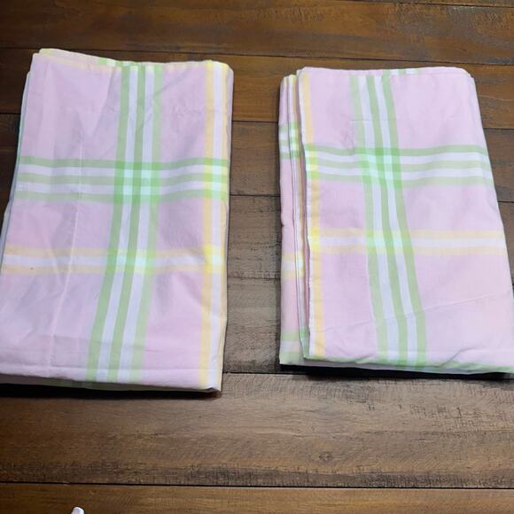 Pottery Barn Kids Emily Plaid Pink Green Pillow Shams Set of 2 Standard - Picture 1 of 5